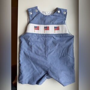 Petit Bebe American flag embroidered shortall - Sz 3m